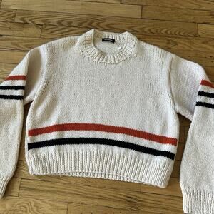 Raf Simons FW22 Cropped RS Striped Merino Wool Sweater Broken White